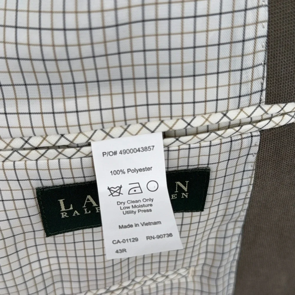 Lauren Ralph Lauren Mens 43R Taupe Brown Two Button Sport Coat Blazer Jacket‎
